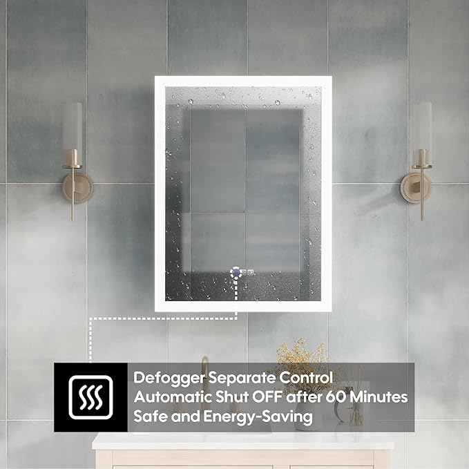 WELLFOR 24 x 32 Inch LED Medicine Cabinet with Lights, 3X Magnification Makeup Mirror, Bathroom Vanity Mirror Cabinet with Storage, Anti Fog, Surface or Recess Mount, Left Opening Door