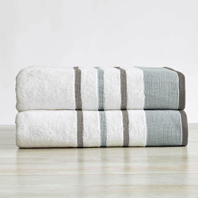 Great Bay Home Decorative Oversized Bath Sheet Set - Luxury Cotton 2 Pack 68x35 Extra Large Towels - Luxurious, Ultra-Soft, Durable Towels for Bathroom Decor (Eucalyptus/Grey)