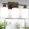 3-Light Bathroom Light Fixtures, Vanity Light with Milky White Shades, Oil-Rubbed Bronze Bathroom Light Fixtures Over Mirror, Modern Bathroom Wall Lamp for Mirror Living Room Cabinet Bedroom