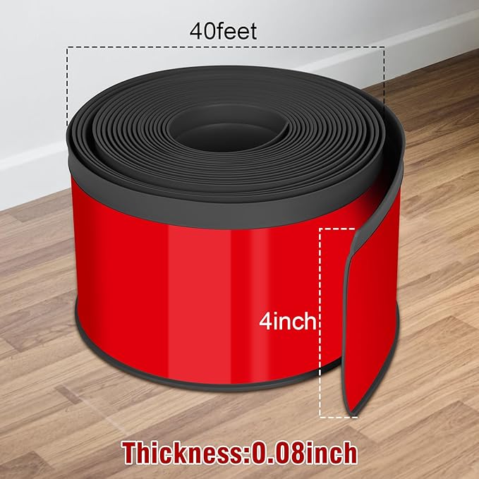 Vinyl Baseboard Molding Trim 4 Inch x 40 Feet Peel and Stick Baseboard Trim Flexible PVC Cove Base Moulding Self-Adhesive Trim for Garage Bathroom Cabinet Floor Walls, Black