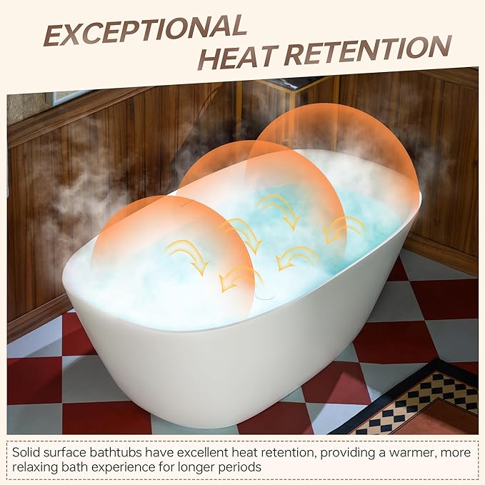 WOODBRIDGE 59" L x 32-5/8" W Luxury Contemporary Solid Surface Stone Resin Freestanding Bathtub in Matte White