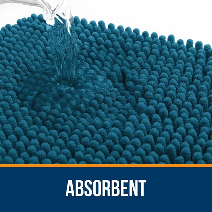 OLANLY Bathroom Rugs Sets 2 Piece, Soft Absorbent Chenille Bath Mats and U-Shaped Contour Toilet Mat Area Rug Set, Machine Washable Bath Carpet, Home Decor Accessories(30"x20"+24"x20", Peacock Blue)