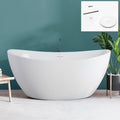 FerdY Naha 59" Acrylic Freestanding Bathtub, Curve Edge Freestanding Soaking Bathtub, Glossy White, cUPC Certified, Polished White Drain & Minimalist Linear Design Overflow Included