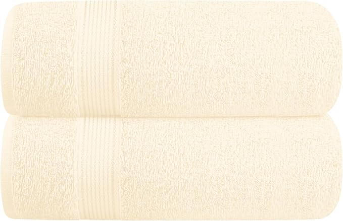 Elvana Home Cotton 2 Pack Oversized Bath Towel Set 28x55 inches, Large Bath Towels, Ultra Absorbant Compact Quickdry & Lightweight Towel, Ideal for Gym Travel Camp Pool - Ivory