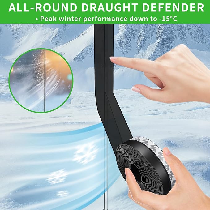 Door Weather Stripping Seal Strip, Door Draft Stopper for Door Frame, Window, Shower Door Bottom Seal, Strong Adhesive Silicone Weather Stripping for Weatherproofing and Noise Reduction, Black