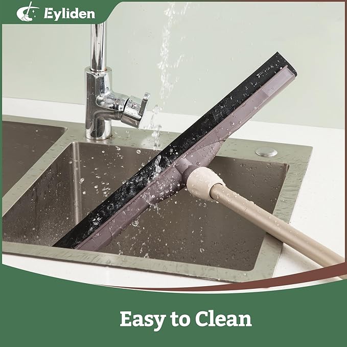Eyliden 17" Floor Squeegee, Scratch-Free Water Removal EVA Broom | Dual-Layer Gentle Blade, 54.3" Telescopic Handle, Floor-Safe Water Sweeper for Hardwood Tile Shower Glass, Wet Weather Floor Tools