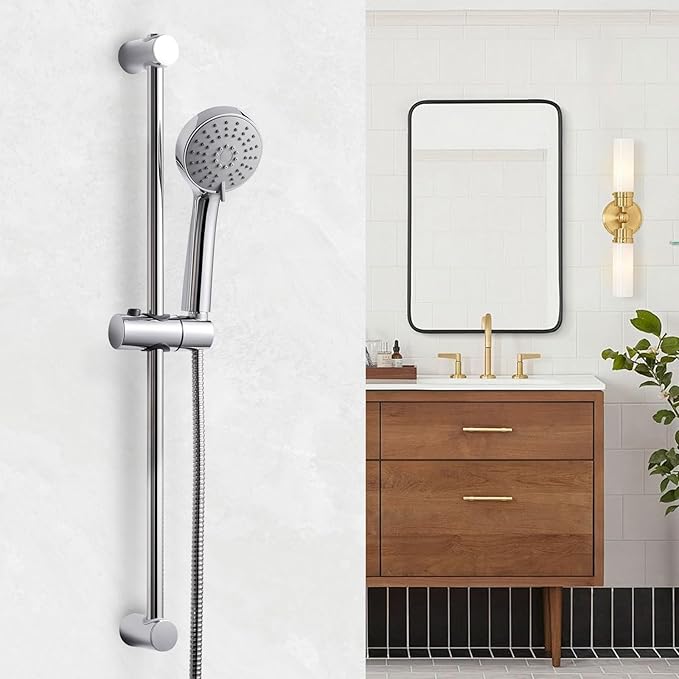 OFFO Shower Slide Bar, 21 in Slide Bar with Adjustable Handheld Shower Head Holder for Bathroom Wall Mounted, Chrome Finish