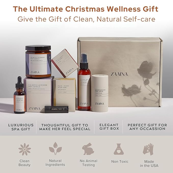 ZAAINA Spa Gift Set for Her - Relaxation Spa Kit for Women, Holiday Spa Gift Basket, Pampering At Home Bath and Body Self Care Spa Package, Christmas Gifts for Mom Wife, Spa Birthday Gifts for Women
