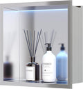 12X12 RGB Shower Niche, Brushed Nickel Stainless Steel LED Wall Niche, No Tile Needed Recessed Storage for Bathroom Storage Built-in Installation