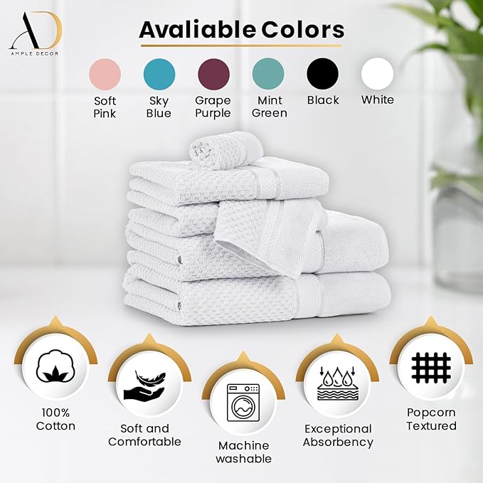 Ample Decor Christmas White Wash Cloth Set of 5 100% Cotton - Popcorn Textured - Mulaayam Collection - 12 X 12 Inch