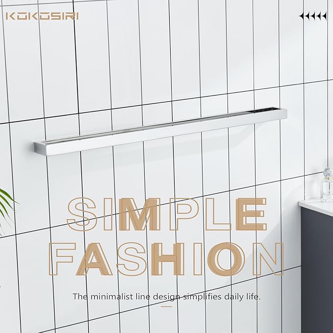 KOKOSIRI Towel Holder Chrome Bath Towel Bar Rack 32-Inch Kitchen Holder Polished Stainless Steel for Bathroom Hardware Wall Mounted, 1 Pack B4008CH-L32