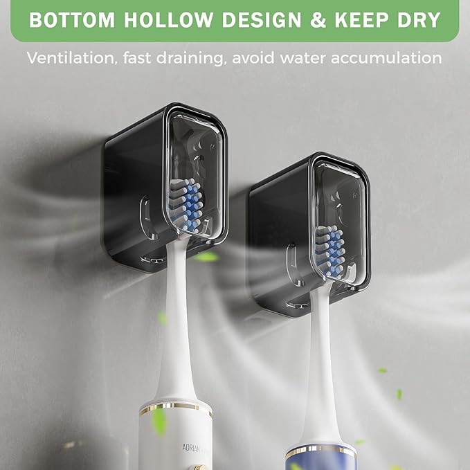 2-Pack Innovative Single Slot Toothbrush Holders with Cover – Wall-Mounted, Hygienic Storage for Bathroom & Shower, Ideal for Family and Travel