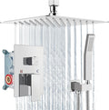 Aolemi Ceiling Mount Shower System Rain Shower Head with Handheld Spray High Pressure Shower Faucet Set Rough-in Valve Shower Trim Kit Included Bathroom Polish Chrome 12 Inch Ceiling Shower Head