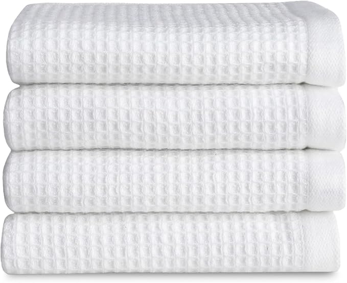 Cozy Earth Waffle Washcloths - 60% Cotton 40% Viscose from Bamboo Washcloths 13 x 13 Inches - Soft & Absorbent Terry, Reversible Mini Textured Waffle & Weave Pattern - 4 Pack
