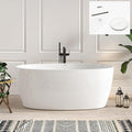 FerdY Tahiti 59" Acrylic Freestanding Bathtub, Elegant Oval Shape Bathtub, Glossy White, Polished White Drain & Integrated Slotted Overflow Assembly Included cUPC Certified
