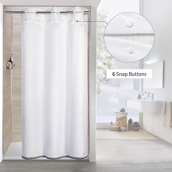 MitoVilla Emerald Green Ombre Waffle Small Stall Shower Curtain Liner Set 36 x 74, No Hooks Needed Half Size Narrow Fabric Cloth Shower Curtain Set with Snap-in Liner for Modern Bathroom Decor