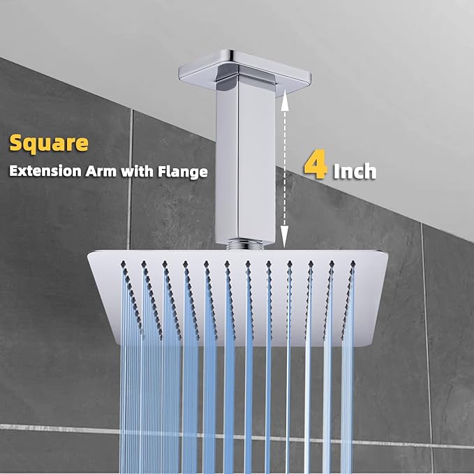 4 Inch Shower Arm with Flange, Ceiling Mounted Shower Head Extension Arm, Chrome
