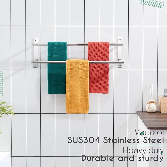 KOKOSIRI Bathroom Towel Racks 20 Inch Double Towel Bars Bath Towel Holder Towel Storage Towel Shelves Wall Mount Stainless Steel Polished Chrome B5010CH-L20