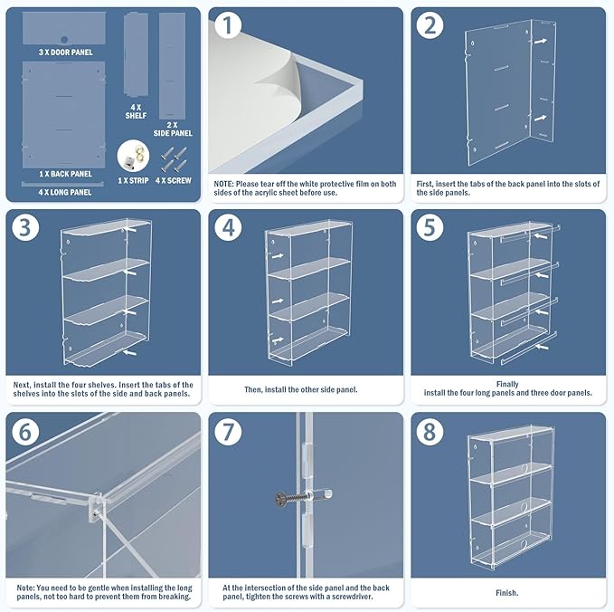 Choowin 3 Layer Wall Shelf Clear Acrylic Display Case for Collectibles, Mini Figures, Pop Mart, Labubu, Sonny Angel, Smiski - Assemble Dustproof Acrylic Display Box with Door (12x3.7x15.3 inch)