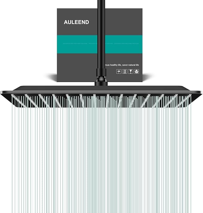 Square Rain Shower Head, High Flow Stainless Steel,Work with any decorative style，All Metal Rainfall Shower Head (Matte Black, 16)