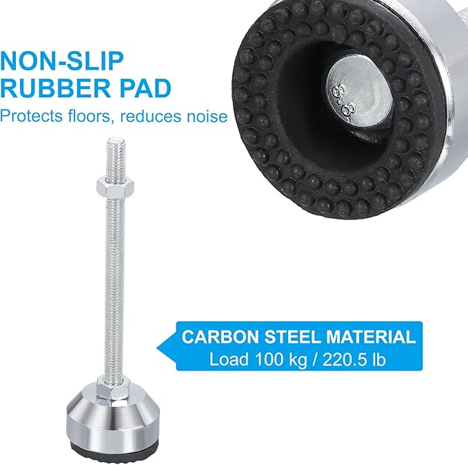 PATIKIL Furniture Leveling Feet 1.6" Dia Base M8 Thread, 4 Pcs Carbon Steel Adjustable Threaded Furniture Leveler Screw on Leg Levelers with Pads for Desk Chair, Black