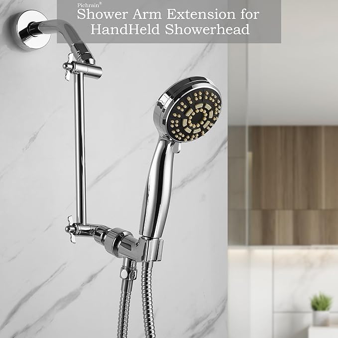 Adjustable Shower Head Extension Arm, All Metal Shower Head Extender with Locking Nut, G1/2 Universal Connector for Fixed/Rain/Handheld Showerheads, Easy Installation (Chrome, 10 Inch)