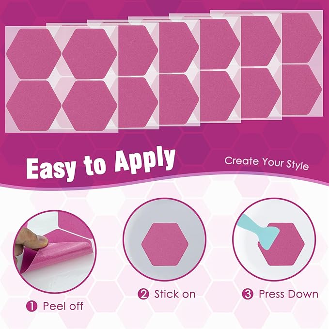 S&X 24 Pcs Non Slip Bathtub Stickers (Large 4.7" Hexagon), Oversized Anti Slip Shower Treads with Scraper, High Traction Grit Safety Bath Decals for Tub Floor, Stairs - Waterproof & Durable(Purple)