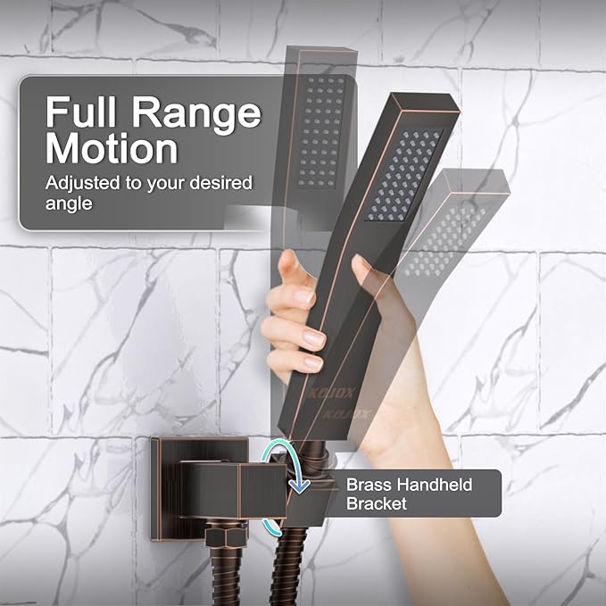 KOJOX Oil Rubbed Bronze Shower System with High Pressure 12 Inch Rainfall Shower Head, Handheld Shower head and Shower Faucet Trim valve, Bathroom Luxury Rain Mixer Shower Set Wall Mounted