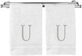 Monogrammed Hand Towel, Personalized Initial Gift, Extra Absorbent 100% Turkish Cotton - Soft Terry Finish - Set of 2 - Silver Block Initial U - Embroidered on White Towels