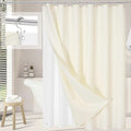 3 in 1 Shower Curtain Set, Cream Waffle Shower Curtain and PEVA Liner Set with 12 Stainless Steel Shower Curtain Hooks, Ivory Waterproof Fabric Shower Curtains for Bathroom, 72 W x 72 H