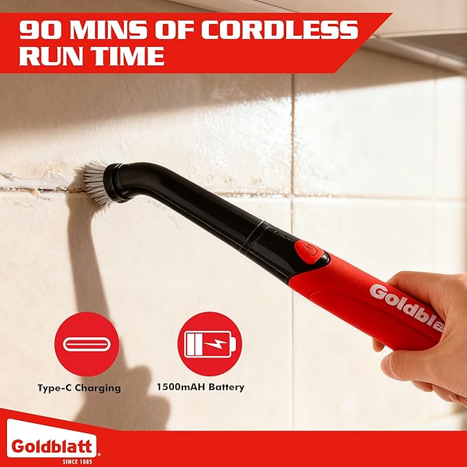 Goldblatt Electric Spin Scrubber Cordless 18-Piece Kit, Power Scrubber with Battery Indicator Light, IPX6 Waterproof, Electric Cleaning Brush for Grout, Tile, Bathroom, Kitchen Cleaning