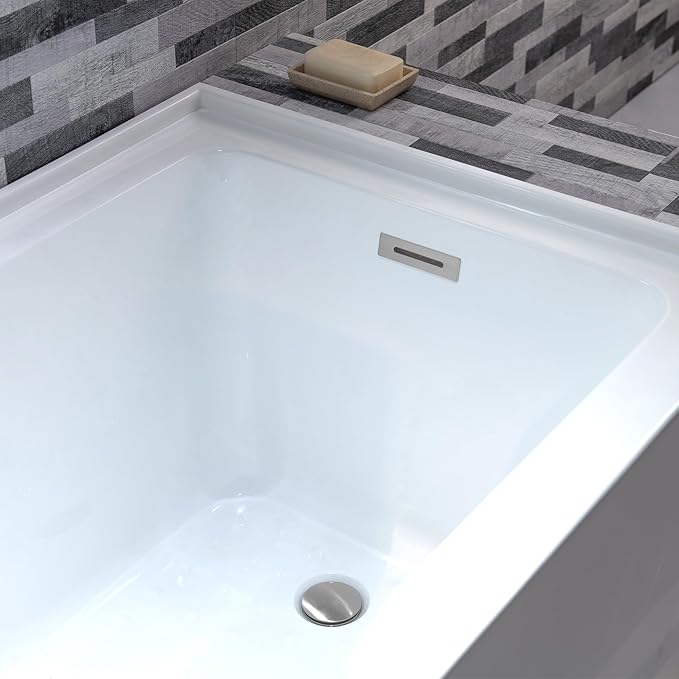 WOODBRIDGE 54" Acrylic Rectangular Alcove Soaking Bathtub in White with Right Drain, Chrome Pop-Up Drain Included BA5430R
