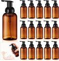 Uiifan 16 Pcs 10 oz Amber Foaming Soap Dispenser Refillable Foam Pump Bottle Liquid Plastic Container for Kitchen Bathroom Commercial Concentrated or Regular Shampoo Body Wash Dish Liquid Soap