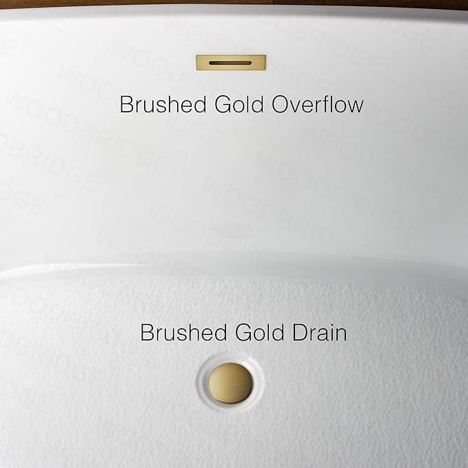 WOODBRIDGE 59" Freestanding White Acrylic Soaking Bathtub with Brushed Gold Drain and Overflow,BTA1514 -BG-Drain &O