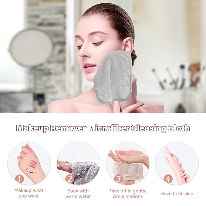 Nugilla Makeup Remover Cloths, 8 Packs Makeup Remover Towels Reusable Face Wash Cloth, Soft Microfiber Face Cloth for Women(Cool Gal)