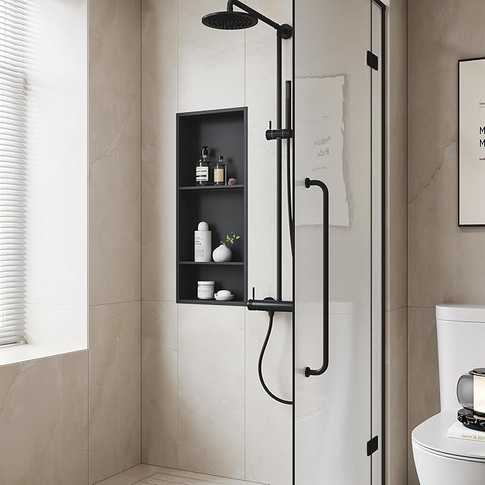 Neodrain 12X30 Inch Matte Black 3-Tier Stainless Steel Shower Niche, NO Tile Needed Recessed Wall Niche Shelf for Bathroom Storage Cabinet
