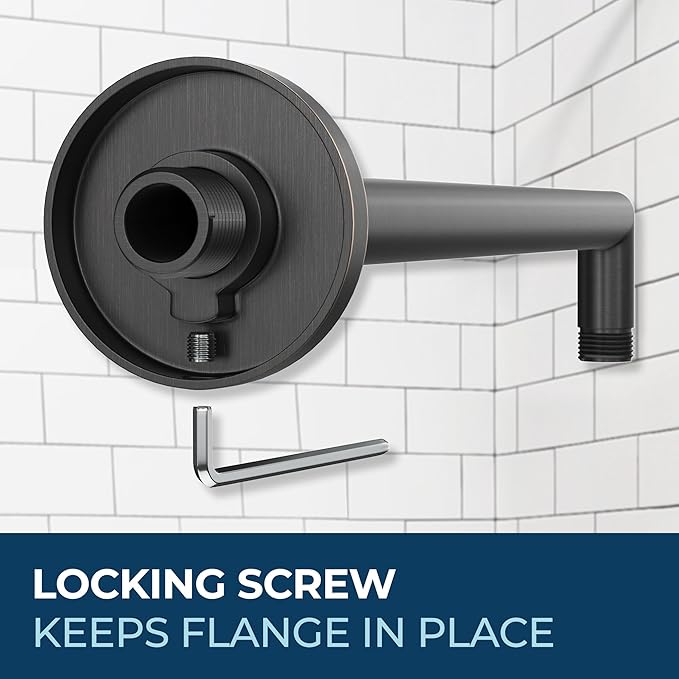 HammerHead Showers® Solid Metal 16 Inch Extended Shower Arm and Flange with Set Screw, Long Shower Arm, Extends Rain Shower Overhead, Wall-Mounted Rain Shower Arm, Oil Rubbed Bronze