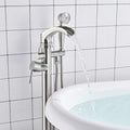 Senlesen Brushed Nickel Bathroom Single Handle Freestanding Bathtub Faucet Floor Mounted Waterfall Tub Filler with Hand Shower Set