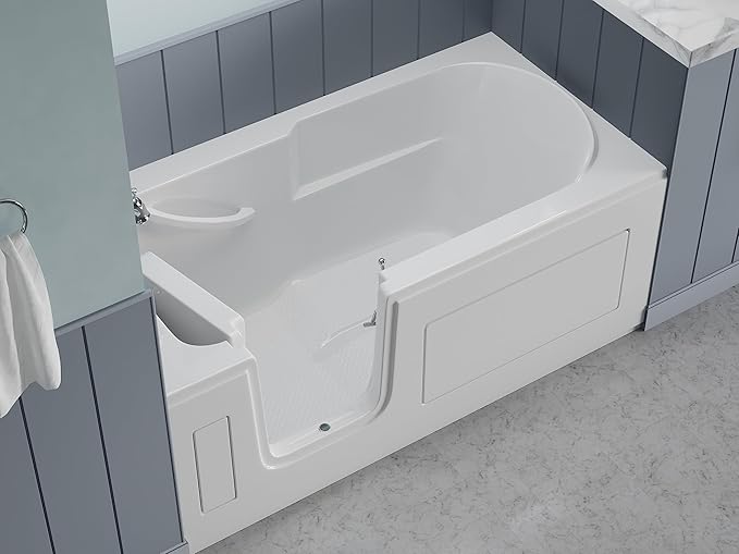 ANZZI Walk-In Tub 60'' x 30'' Acrylic, Left Drain, Easy Step Low Threshold, Non-Slip Floor, Modern Chrome Details, Glossy White Finish - 3060SILWS