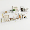 Dreamland 8 inch Deep Floating Shelves for Wall, 55 inch Long White Wall Mounted Shelves Set of 2, Wide Ledge Shelf with Gold Sturdy Metal Brackets for Living Room, Bathroom, Bedroom and Kitchen