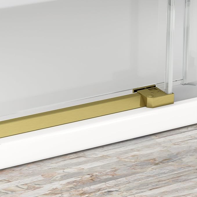 Sunrosa Semi-Frameless Glass Shower Door, 51-55" W x 76" H Single Sliding Shower Door with Tempered Glass 5/16"(8mm), Brushed Gold