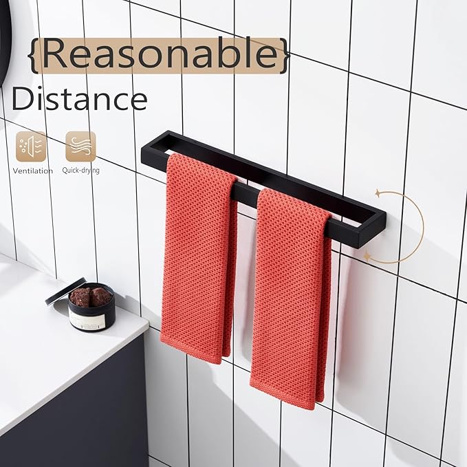 KOKOSIRI Towel Bar Matte Black Bath Towel Holder 16-Inch Kitchen Rack Stainless Steel for Bathroom Hardware Wall Mounted, 1 Pack B4008BK-L16