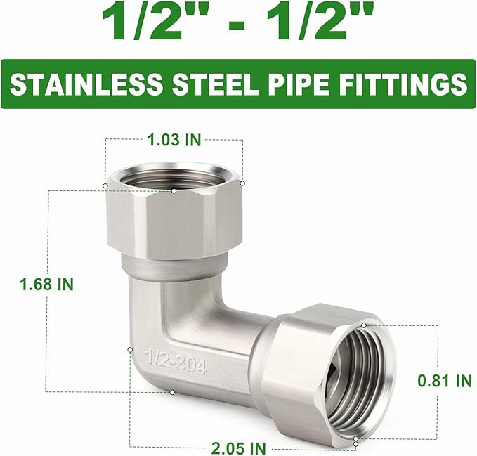 TAISHER 2PCS 304 Stainless Steel 90 Degree Elbow 2 Ends Flexible Movable Connector, 1/2" Female for Sprayer, Angled Valve, Shower Arm