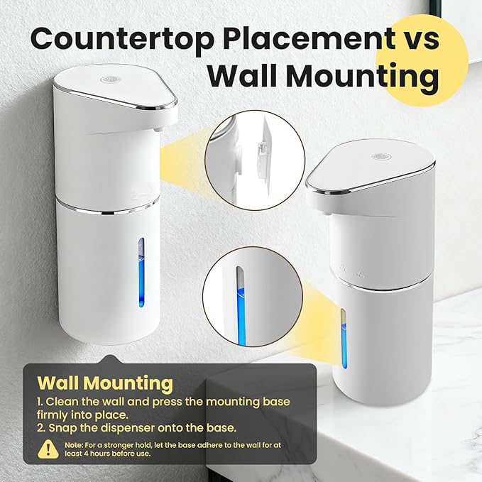 Automatic Foaming Soap Dispenser, 13oz/350ml White Touchless Foam Hand Soap Dispenser with 3 Foam Levels，Wall-Mounted & Countertop Design Type-C Rechargeable for Kitchen Bathroom
