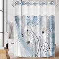 No Hook Rustic Farmhouse Shower Curtain with Snap in Fabric Liner Set, Blue Daisy Flowers and Butterfly on Country Wooden Double Layers Waterproof with See Through Top Bath Curtain 71x74 Inch