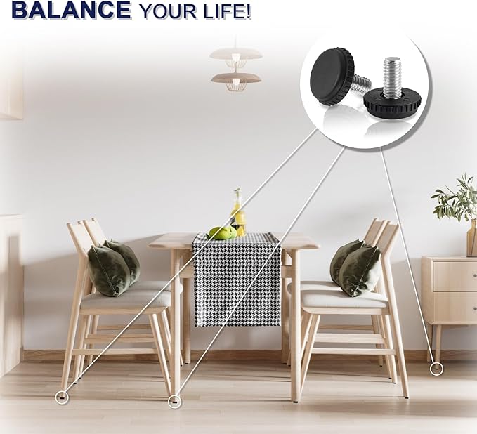 5/16"-18 Thread Levelers, 8 PCS Adjustable Furniture Feet, Screw in Leveling Feet for Table, Cabinets, Chairs, Stool Legs