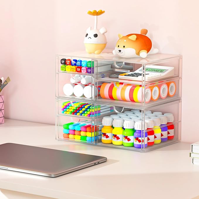 Makeup Organizer Storage with 30 Drawers, 6 Pcs Desktop Office Supplies, Desk Organizers, Clear Accessories, Dustproof Drawer and for Make Up, Jewelry, Pen, Stationary