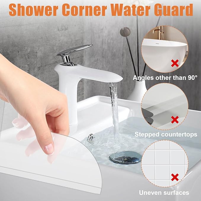 2 Pack Shower Corner Water Guard, Shower Splash Guard Acrylic Self-Adhesive for Bathtub Tub Edges, 8.26×7.28 In Waterproof Curtain Barrier, Bathroom Accessories Water Blocker for Corner Control