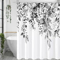 Gibelle Black and White Eucalyptus Shower Curtain, Grey Watercolor Plant Leaves with Floral Bathroom Shower Curtain Set, 72x72