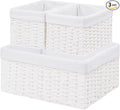 Vagusicc Wicker Basket, Set of 3 Hand-woven Storage Baskets for Organizing, Decorative Rectangle Wicker Storage Basket Bins with Handles, Small Toilet Paper Storage Baskets for Shelves & Decor, White